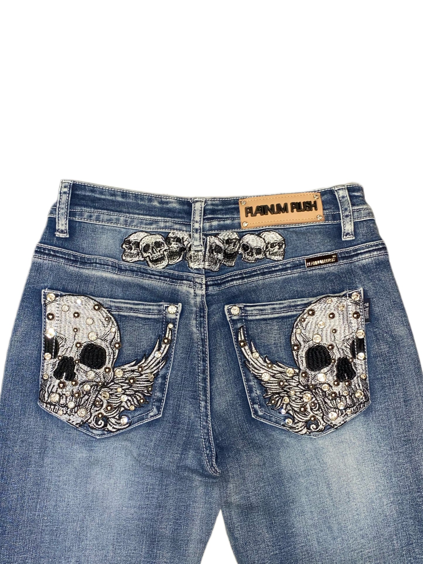 Bling Tramp Stamp Jeans Skull with Angel Wings