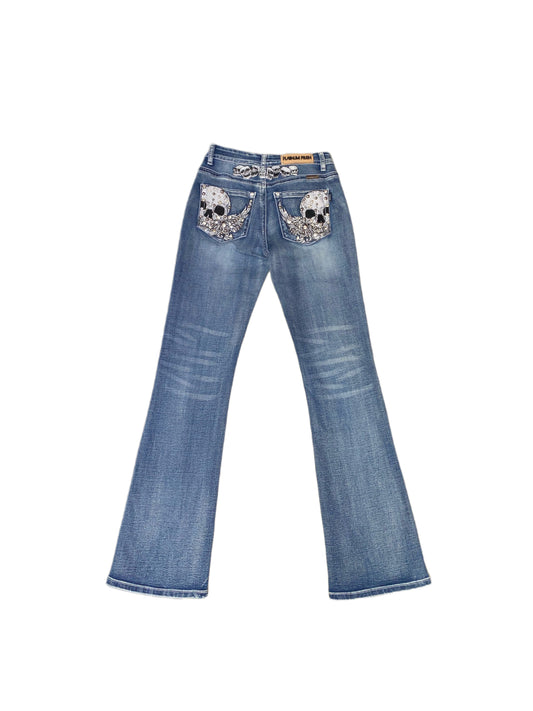 Bling Tramp Stamp Jeans Skull with Angel Wings